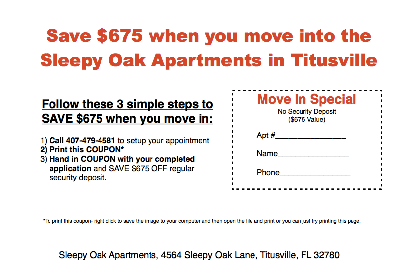 sleepyoakcoupon675 Apartments for rent in Titusville
